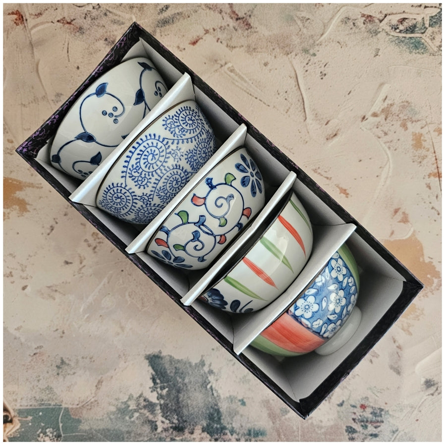 Ceramic Bowl Gift Set 5inch Japanese Winter Blossom Orange Rice, Salad, Soup Bowl