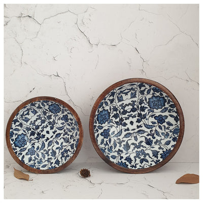 Wooden Multipurpose Bowls - Set of 2 - Indigo Blue Floral