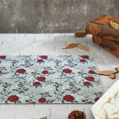 WIPE CLEAN TABLEMATS/PLACEMATS - GRAY & RED FLORAL