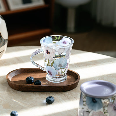 Glass Borosilicate - Tea Coffee Water Vintage Tall Mug Set of 2 - Floral Printed - Lilac Floral