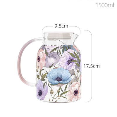 Glass - Water Pitcher Jug - Floral Printed - Purple Lotus