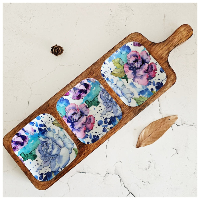 PLATTER - 3-PART PADDLE SHAPED - IRIS BLOOM