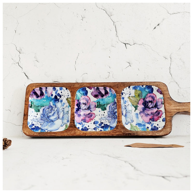 PLATTER - 3-PART PADDLE SHAPED - IRIS BLOOM