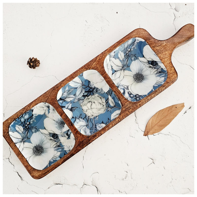 PLATTER - 3-PART PADDLE SHAPED - BLUE HIBISCUS
