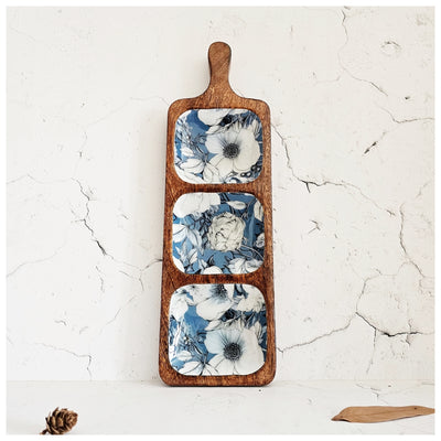 PLATTER - 3-PART PADDLE SHAPED - BLUE HIBISCUS