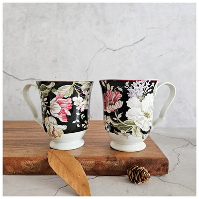 Ceramic - Coffee/Tea Mug Set of 4 Pieces - Moonlight Black Herringbone