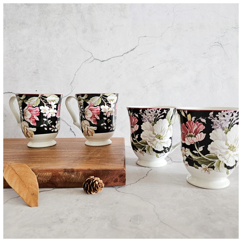 Ceramic - Coffee/Tea Mug Set of 4 Pieces - Moonlight Black Herringbone