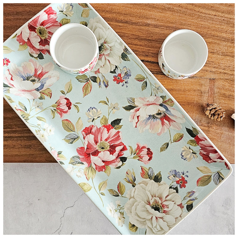 Ceramic - Dip Platter with 2 Matching Bowls - Rectangle - Spring Teal