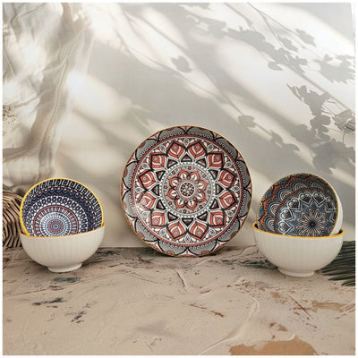 Ceramic - 1 Platter + 4 Bowls - Gift Set with Chopsticks - Bohemia Malaga