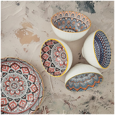 Ceramic - 1 Platter + 4 Bowls - Gift Set with Chopsticks - Bohemia Malaga