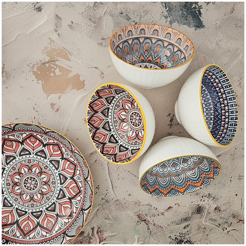 Ceramic - 1 Platter + 4 Bowls - Gift Set with Chopsticks - Bohemia Malaga