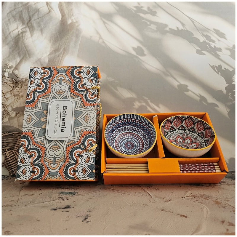 Ceramic - 2 Bowls - Gift Set with Chopsticks - Bohemia Malaga