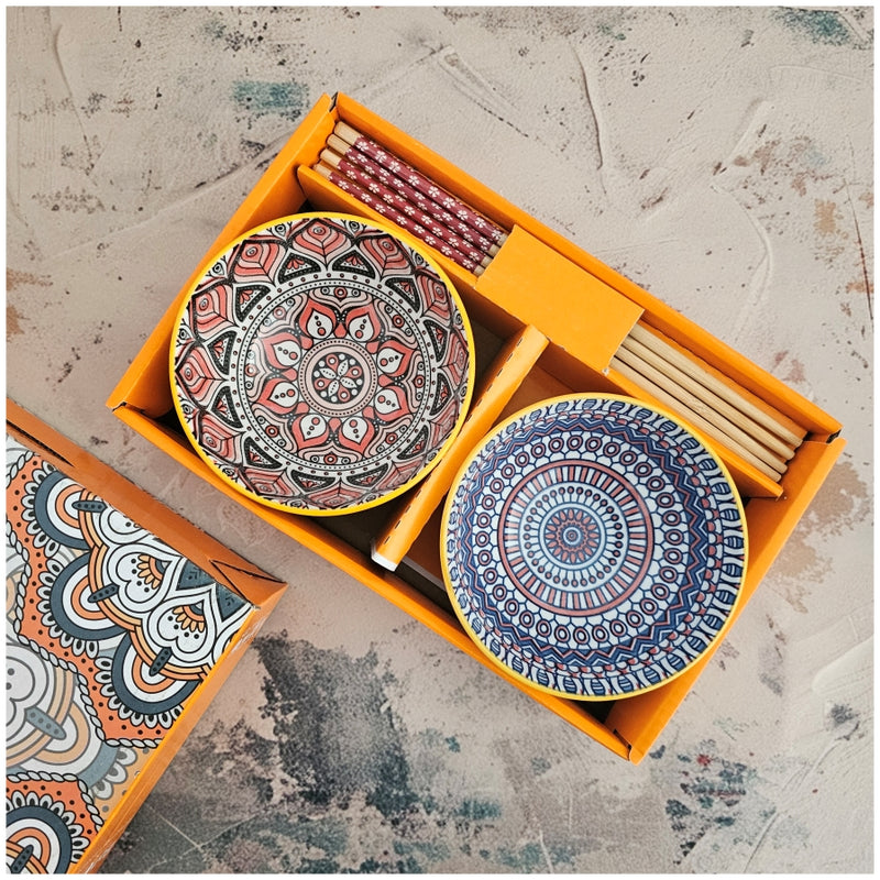 Ceramic - 2 Bowls - Gift Set with Chopsticks - Bohemia Malaga