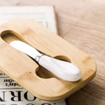 Ceramic - Container - Butter Dish with Bamboo Lid & Knife - 350ml - White