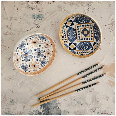 Ceramic - 2 Bowls - Gift Set with Chopsticks - Cancun