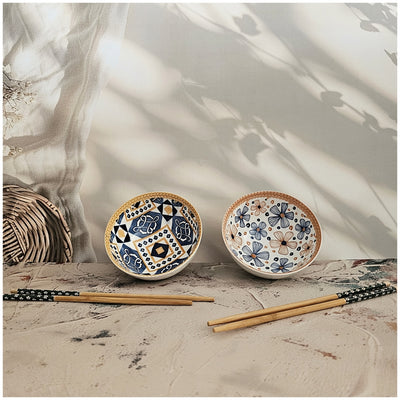 Ceramic - 2 Bowls - Gift Set with Chopsticks - Cancun
