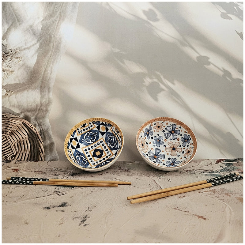 Ceramic - 2 Bowls - Gift Set with Chopsticks - Cancun