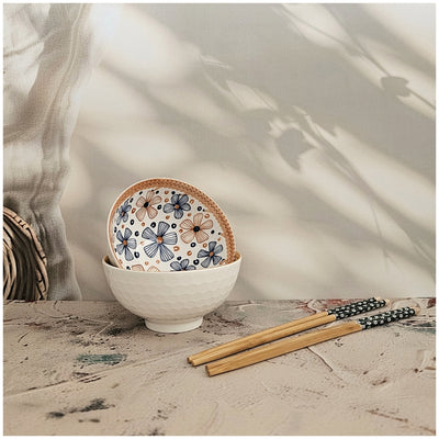 Ceramic - 2 Bowls - Gift Set with Chopsticks - Cancun