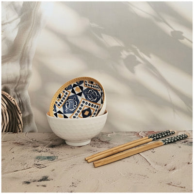 Ceramic - 2 Bowls - Gift Set with Chopsticks - Cancun