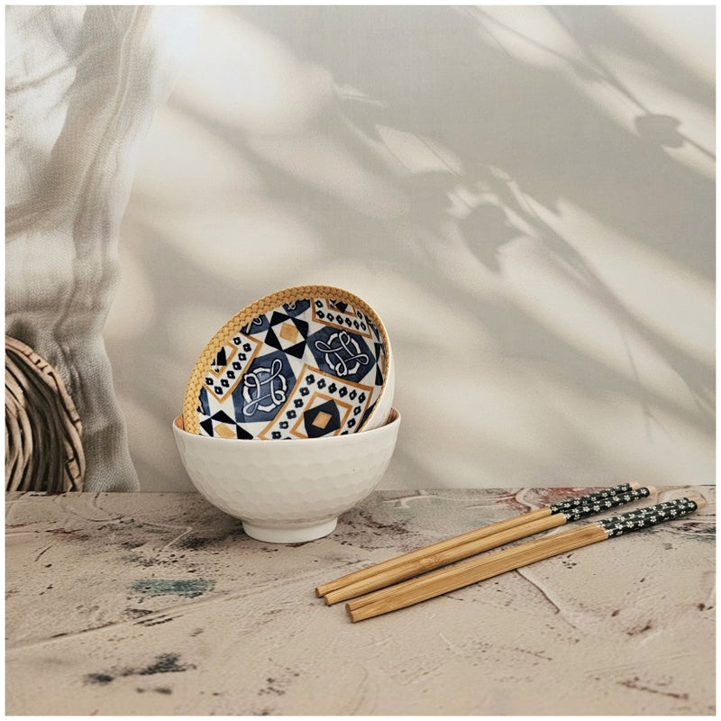 Ceramic - 2 Bowls - Gift Set with Chopsticks - Cancun