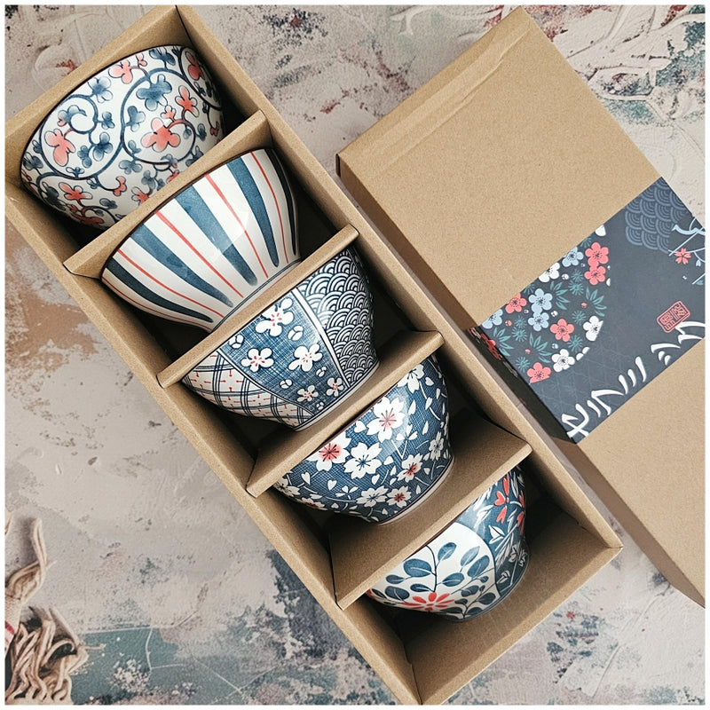 Ceramic - 5 Bowls - Gift Set - Cherry Blossom