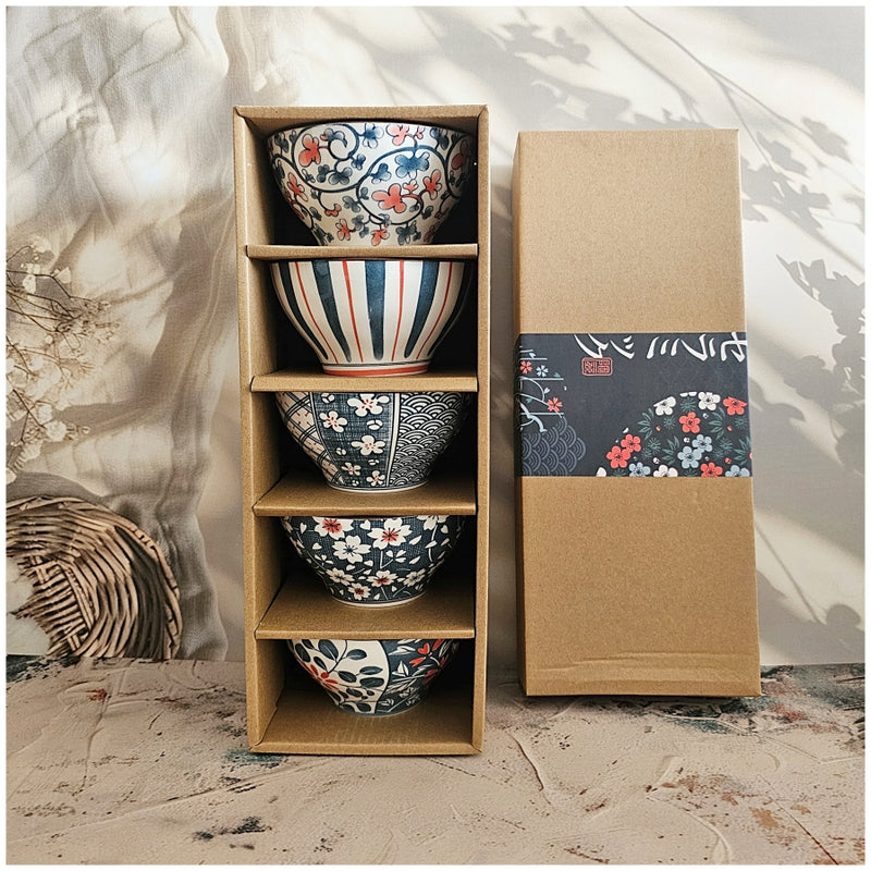 Ceramic - 5 Bowls - Gift Set - Cherry Blossom