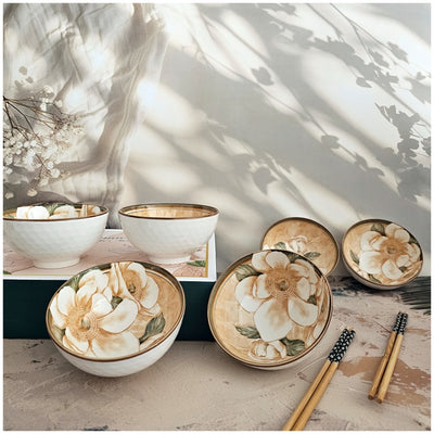 Ceramic - 6 Bowls - Gift Set with Chopsticks - Florence