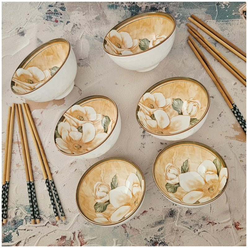 Ceramic - 6 Bowls - Gift Set with Chopsticks - Florence