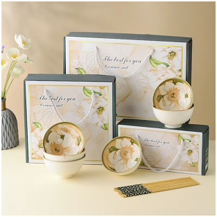 Ceramic - 6 Bowls - Gift Set with Chopsticks - Florence