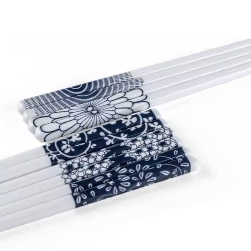 Ceramic - Chopsticks Set of 5 Pairs - Japanese Style - Reusable Blue& White