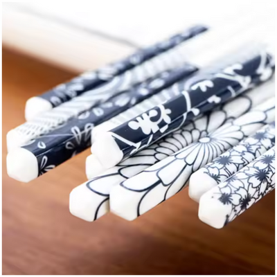 Ceramic - Chopsticks Set of 5 Pairs - Japanese Style - Reusable Blue& White