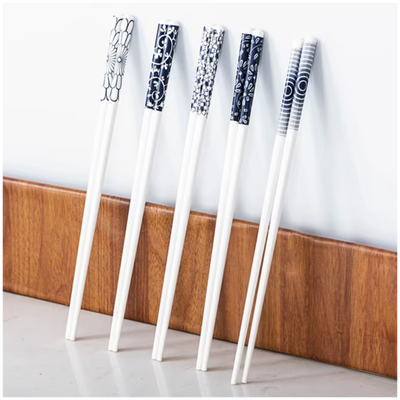 Ceramic - Chopsticks Set of 5 Pairs - Japanese Style - Reusable Blue& White