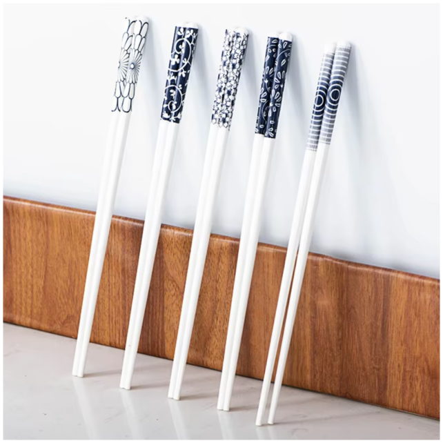 Ceramic - Chopsticks Set of 5 Pairs - Japanese Style - Reusable Blue& White