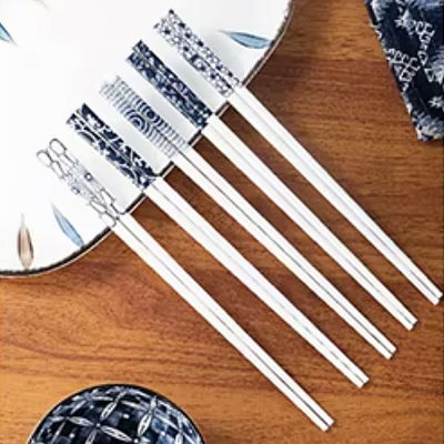 Ceramic - Chopsticks Set of 5 Pairs - Japanese Style - Reusable Blue& White