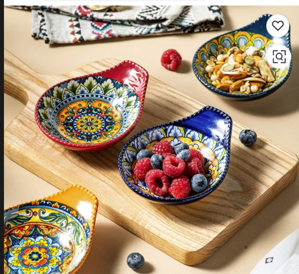 Ceramic - Single Serve Dish - Oval Handle Set of 4 - Moroccan