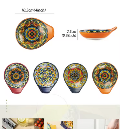 Ceramic - Single Serve Dish - Oval Handle Set of 4 - Moroccan