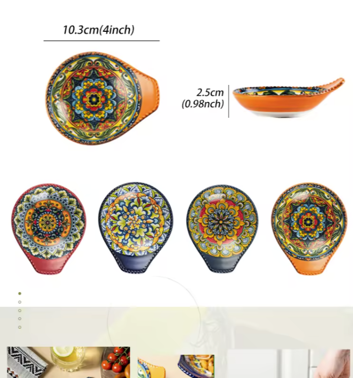 Ceramic - Single Serve Dish - Oval Handle Set of 4 - Moroccan