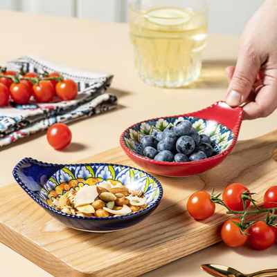 Ceramic - Single Serve Dish - Oval Handle Set of 4 - Moroccan