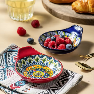 Ceramic - Single Serve Dish - Oval Handle Set of 4 - Moroccan