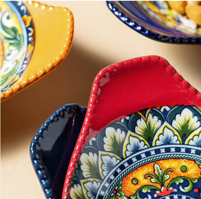 Ceramic - Single Serve Dish - Oval Handle Set of 4 - Moroccan