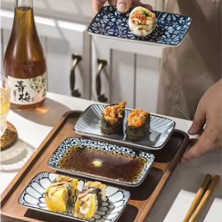 Ceramic - Single Serve Dish - Rectangle Set of 4 - Vintage Blue