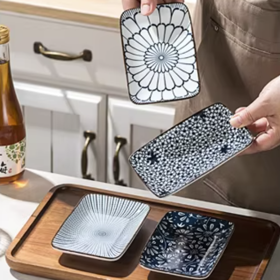 Ceramic - Single Serve Dish - Rectangle Set of 4 - Vintage Blue