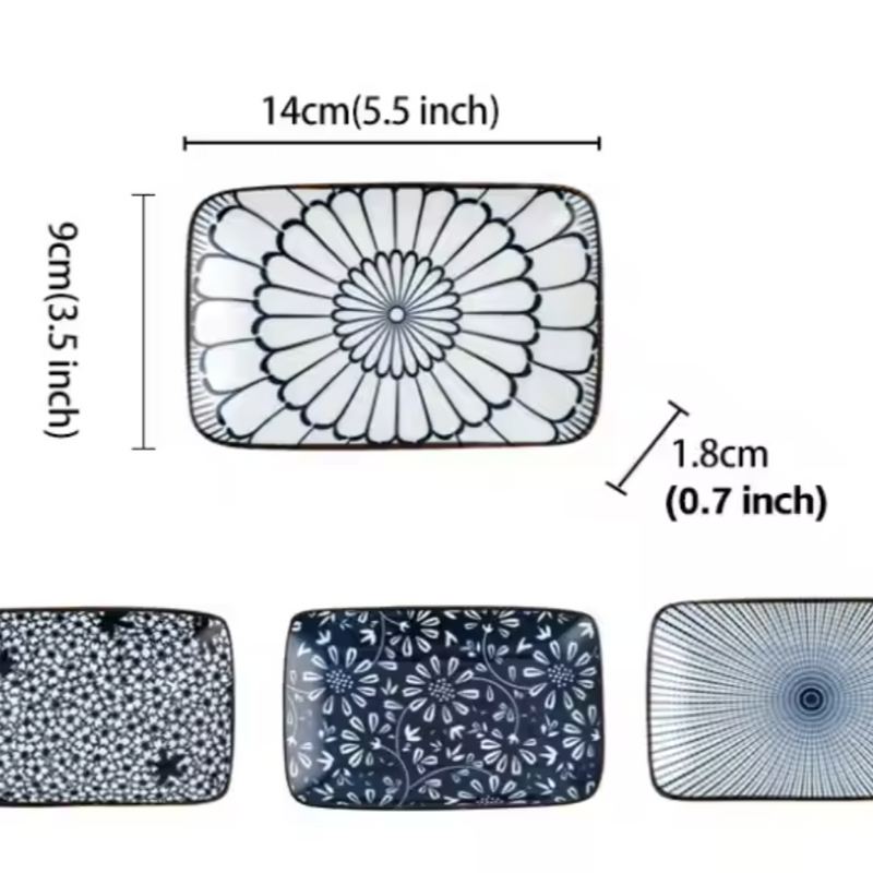 Ceramic - Single Serve Dish - Rectangle Set of 4 - Vintage Blue