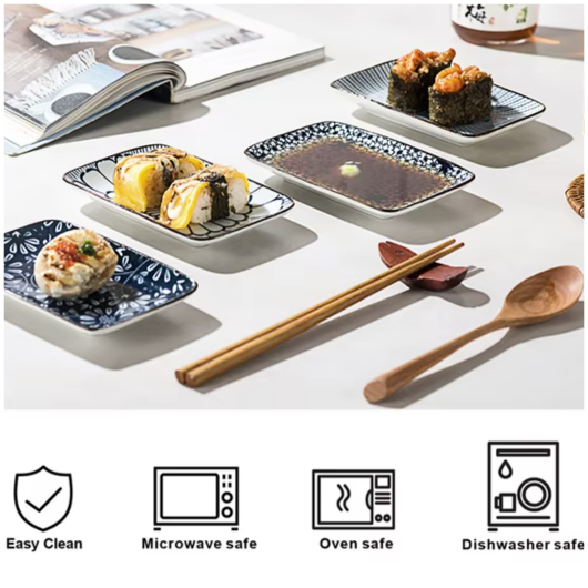 Ceramic - Single Serve Dish - Rectangle Set of 4 - Vintage Blue