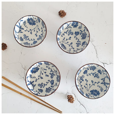 Ceramic - Soup/Rice Bowls - XSmall - Set of 4 - Imperial Blue Floral