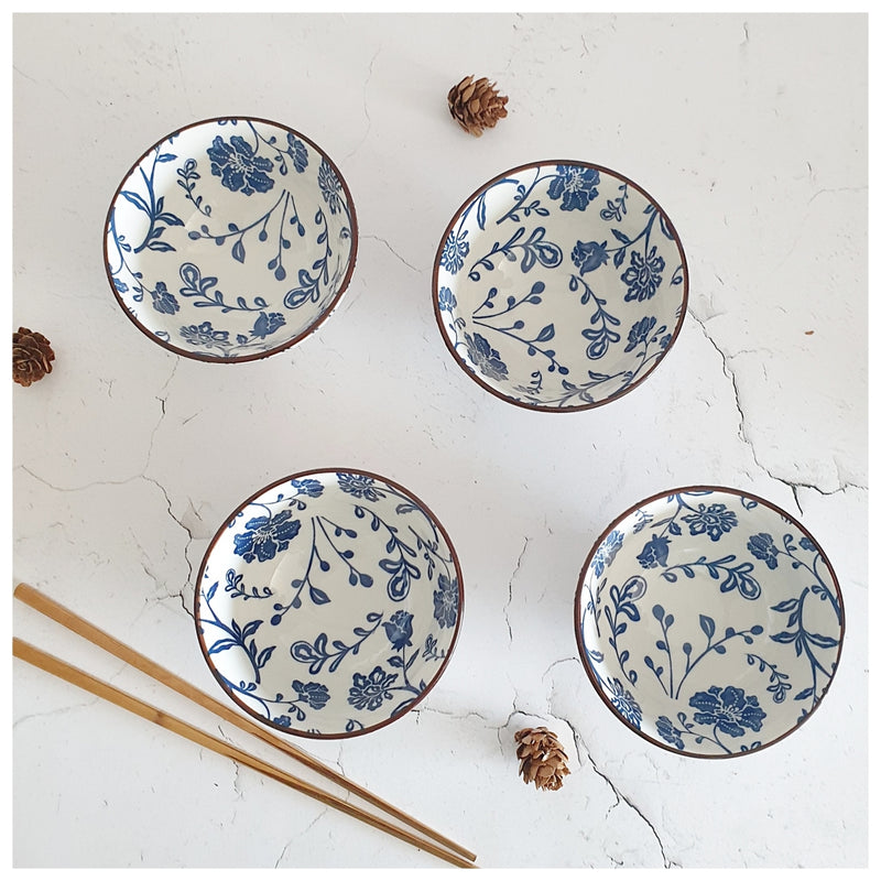 Ceramic - Soup/Rice Bowls - XSmall - Set of 4 - Imperial Blue Floral