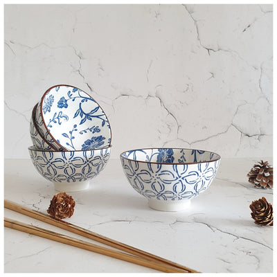 Ceramic - Soup/Rice Bowls - XSmall - Set of 4 - Imperial Blue Floral