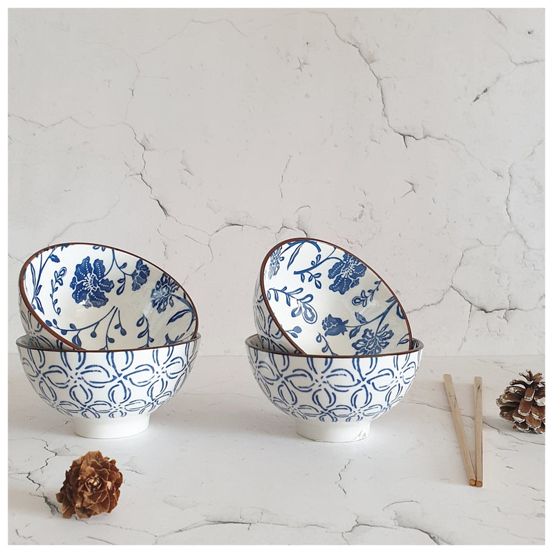 Ceramic - Soup/Rice Bowls - XSmall - Set of 4 - Imperial Blue Floral