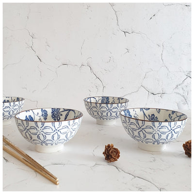 Ceramic - Soup/Rice Bowls - XSmall - Set of 4 - Imperial Blue Floral