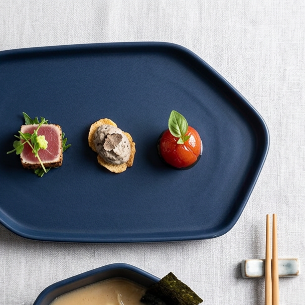 Cascade Cobalt Blue Ceramic - Hexagonal Platter with Bowl